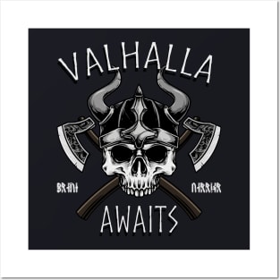 Valhalla Awaits Viking Skull Posters and Art